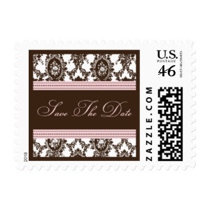 Chocolate & Pink Save The Date-Small Postage stamp