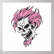 crazy pink hair skull posters