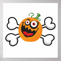 crazy pumpkin and crossbones design posters