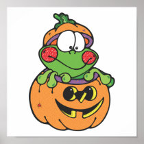 cute frog in pumpkin posters