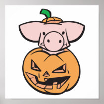 cute pig in jack-o-lantern pumpkin posters