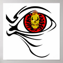 flaming skull red eye skull posters