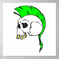 green mohawk skull posters