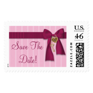Heart Locket Bow Save The Date Custom Postage stamp