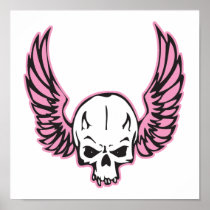 pink winged skull posters