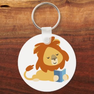 Reading Cartoon Lion keyring keychain