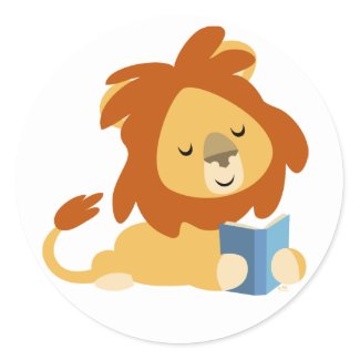 Reading Cartoon Lion round sticker sticker