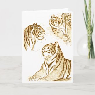 Tigers  in sepia greeting card card
