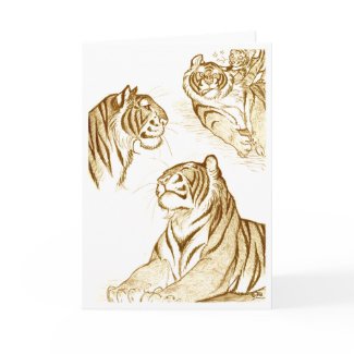 Tigers  in sepia greeting card card