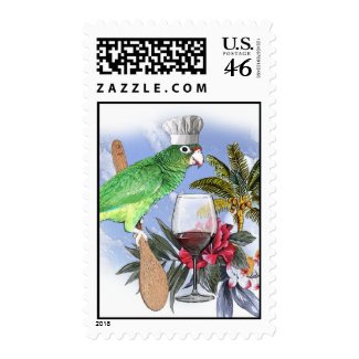 wine and dine parrot stamp