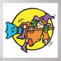 witch falling off broomstick posters