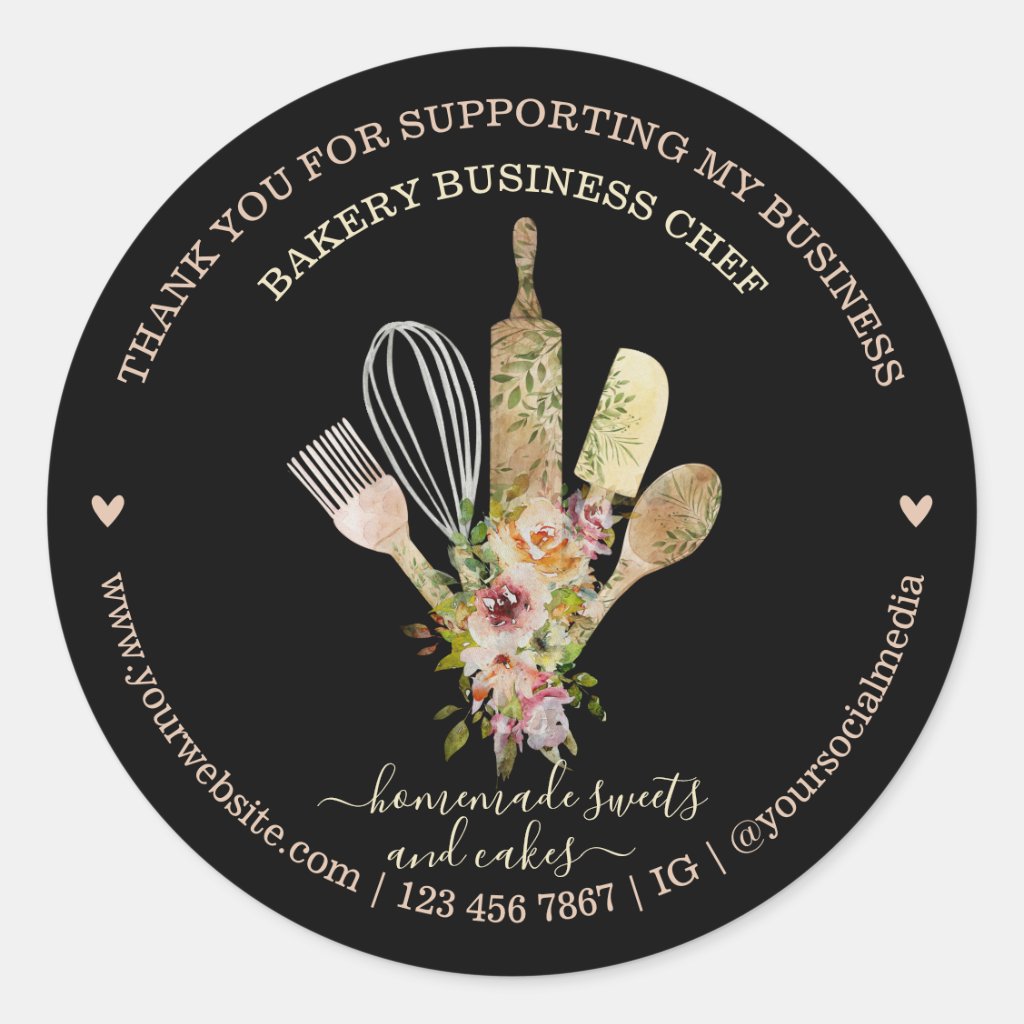 Catering Bakery Chef Rustic Eucalyptus Black Boho