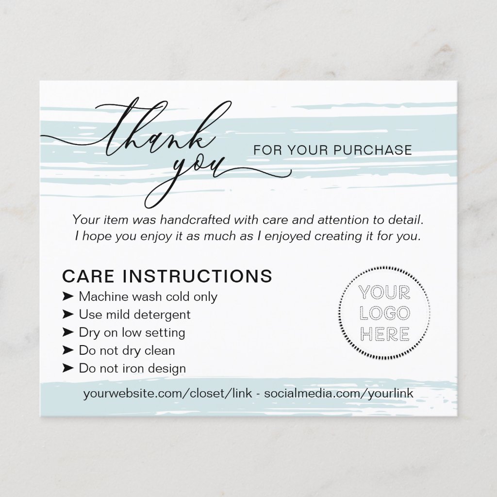 Blue Thank you Washing Care Instructions Advice