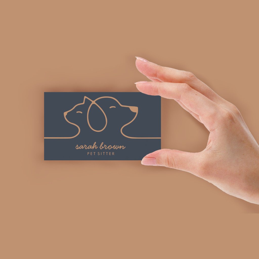 Navy Brown Dog Cat Pet Linear Logo