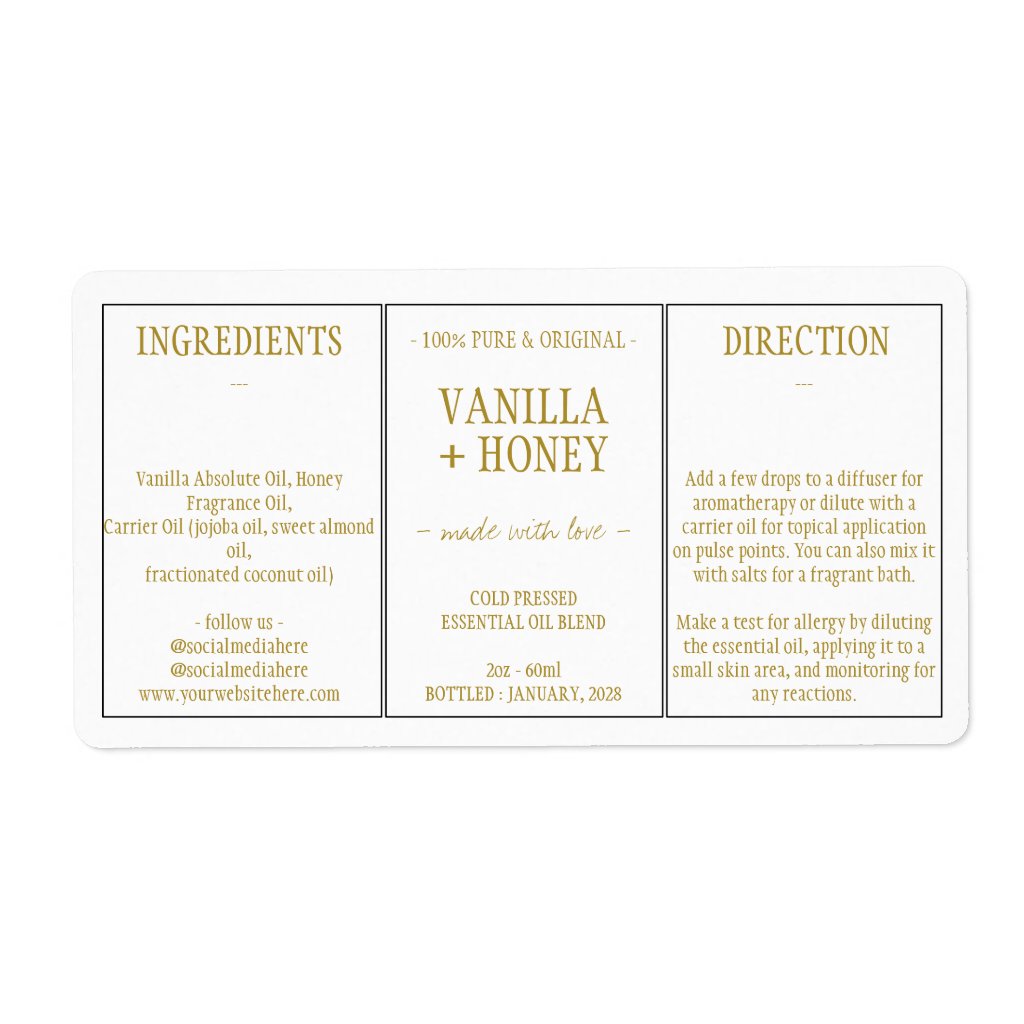 Essential Oil Cosmetic Vanilla Honey Ingredients