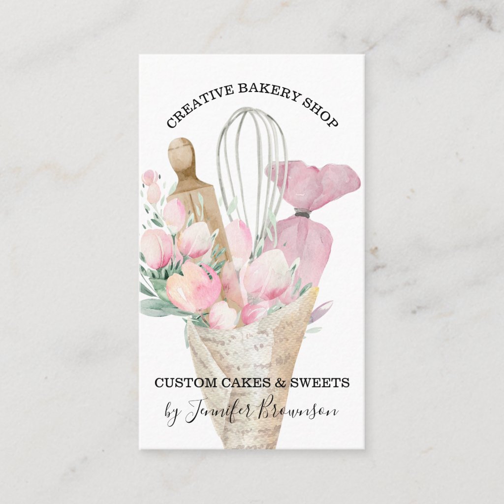 Bakery Pastry Chef Pink Flowers Boho